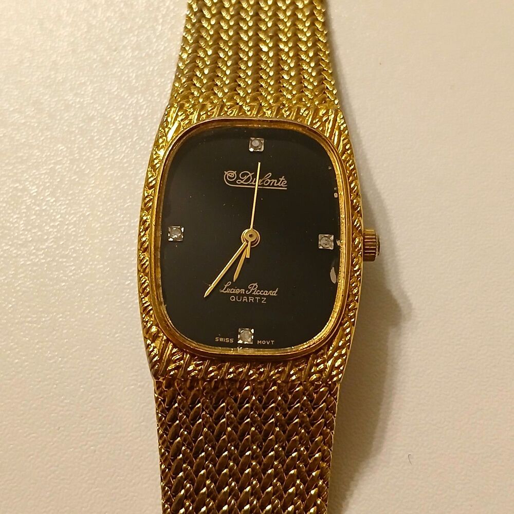 Parts/Repair VTG 80s Lucien Piccard Dufonte Women's Black Dial Gold Watch 23.1mm